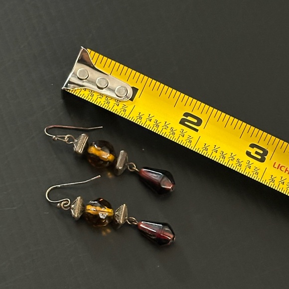 Amber and Garnet Beaded Drop Earrings - Picture 4 of 4